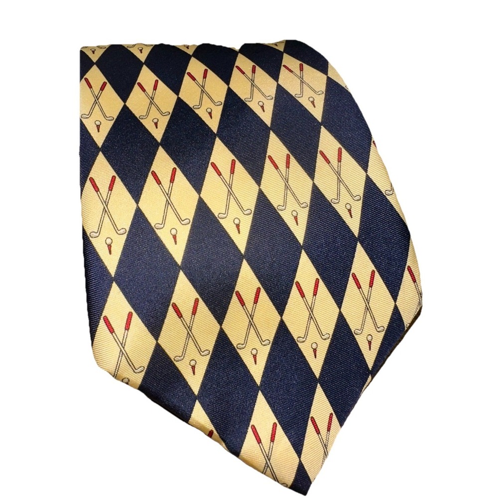Vintage Land's End‎ Diamond Golf Print 100% Silk Hand Sewn USA Men's Neck Tie